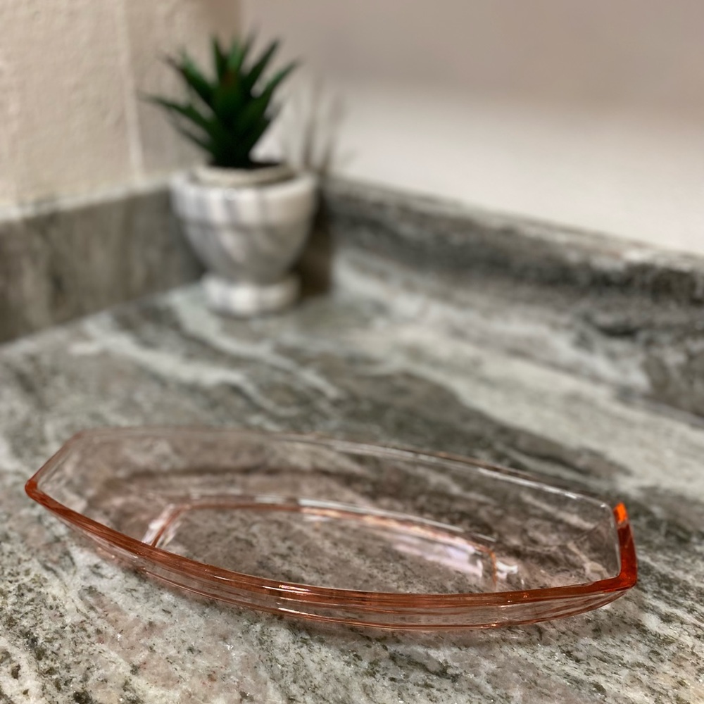 RARE Vintage Pink Depression Curved Rectangle Glass
